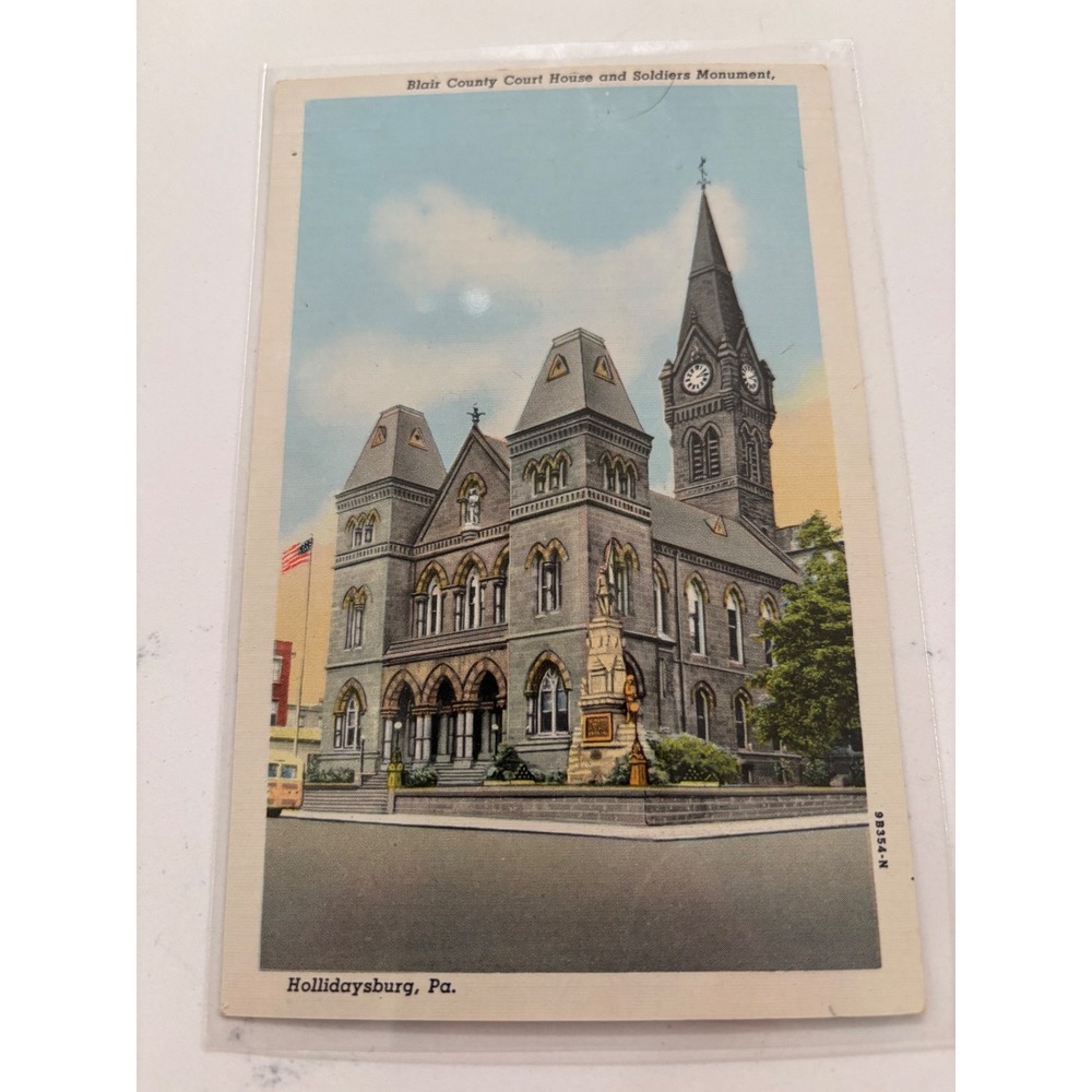 Blair County Court‎ House Soldiers Monument Hollidaysburg PA Linen Postcard